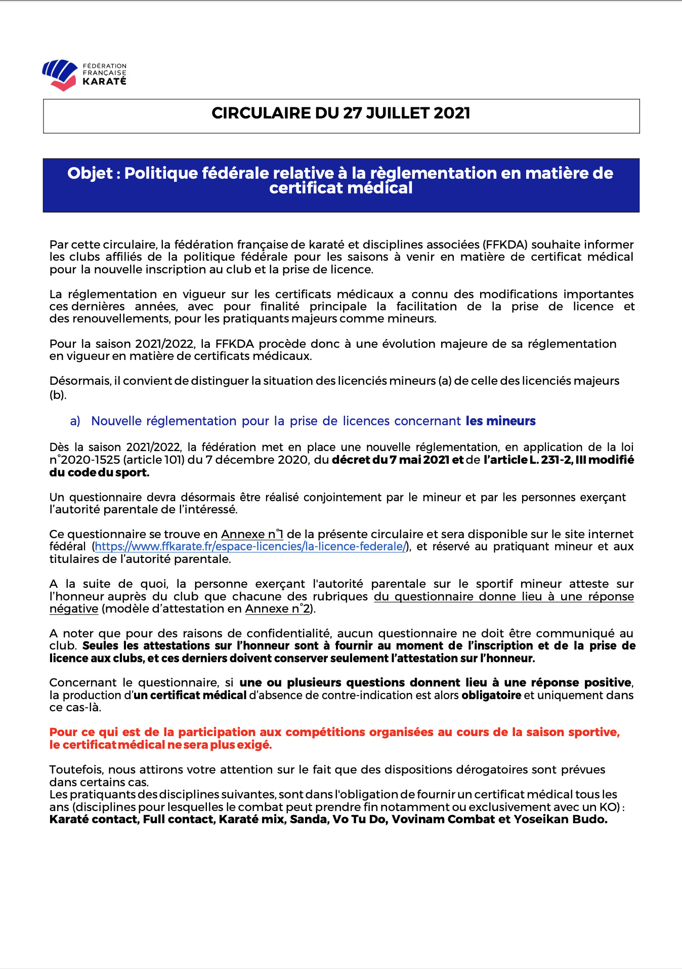 Certificat medical circulaire