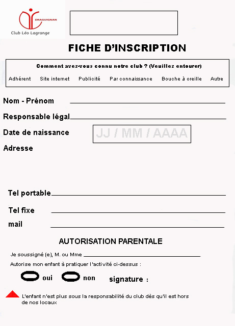 Fiche inscription léo lagrange Draguignan